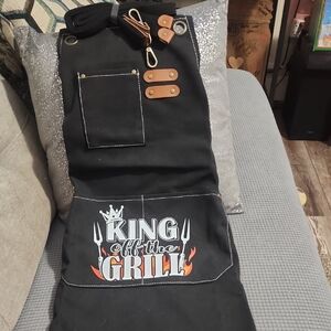Black Grill Apron with Leather Accents
